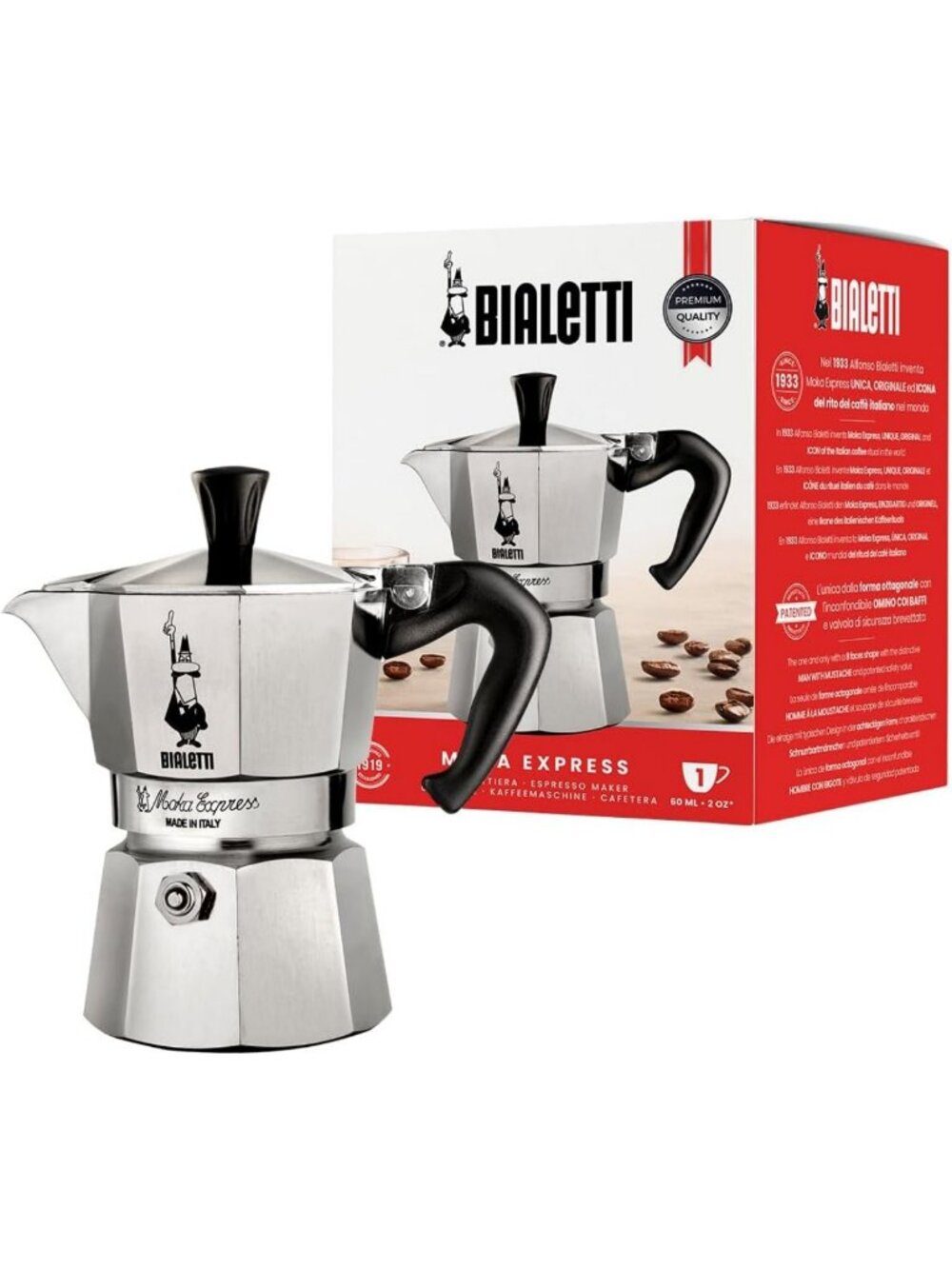 Classic Stovetop Espresso Maker - Moka Pot for Authentic Italian Coffee, 1 Cup
